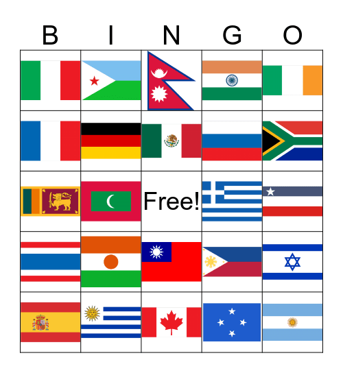 World Flags Bingo Card