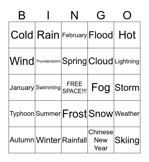 Weather Bingo!!!! Bingo Card