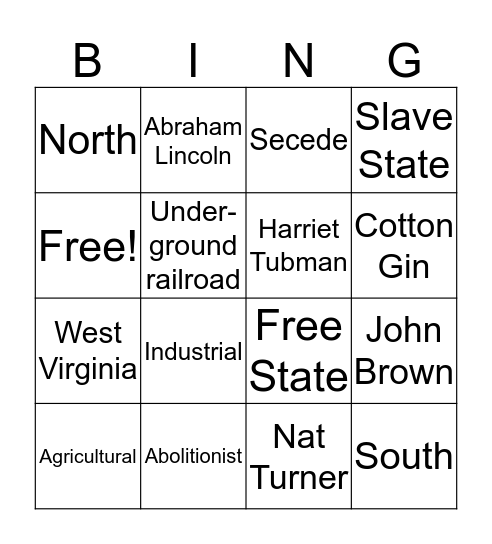 Civil War 7a  Bingo Card