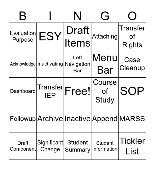 Student Plans Bingo Card