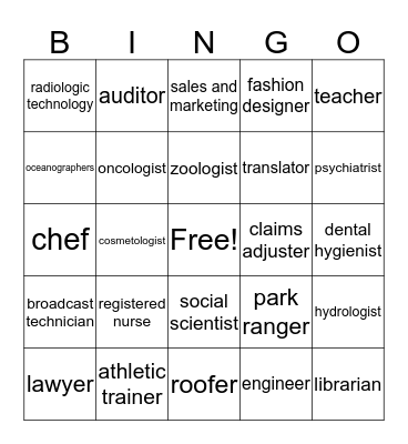 Career Bingo Card