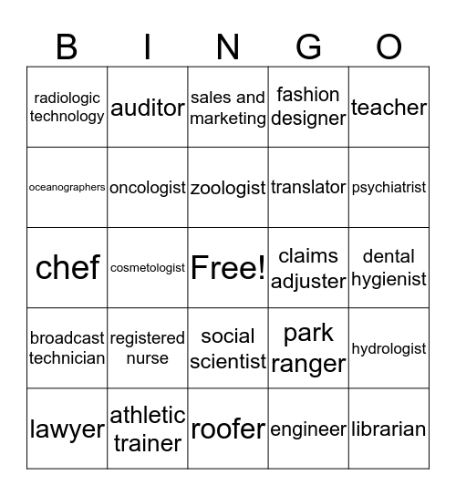 Career Bingo Card