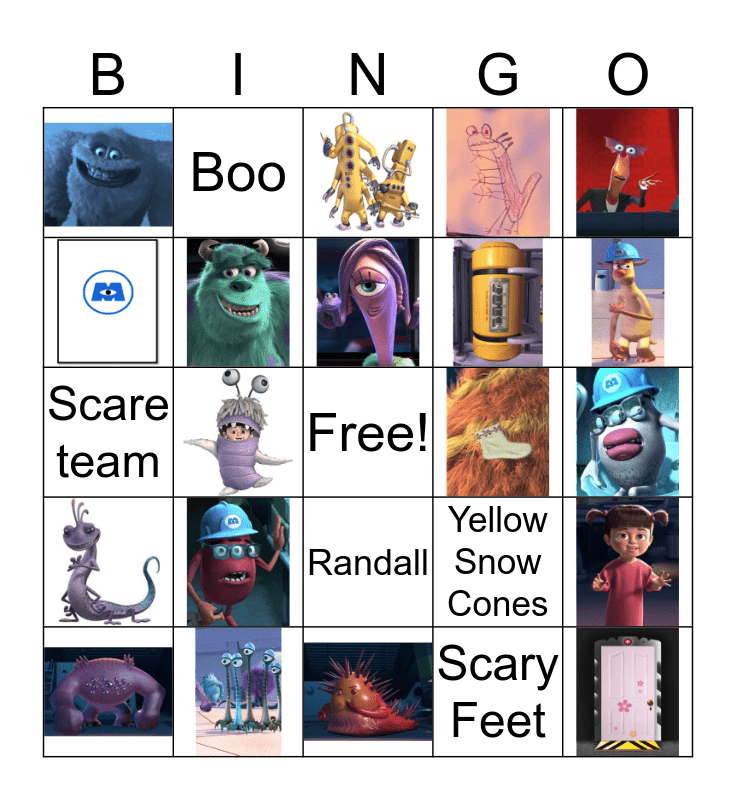 Monsters Inc. Characters Bingo Card