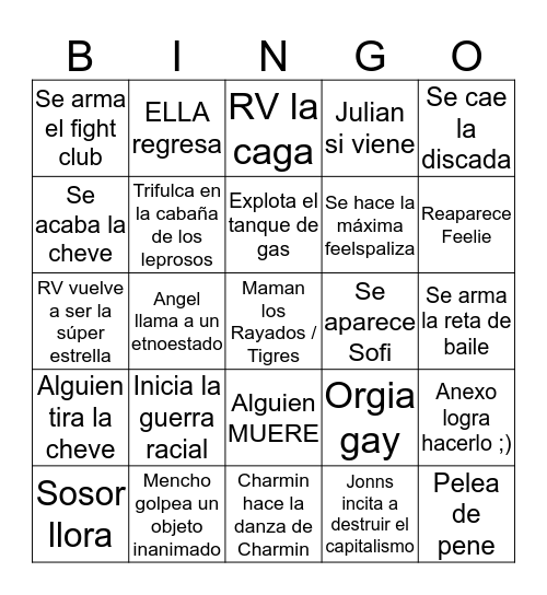 Feelspalooza 2020 Spring Edition Bingo Card