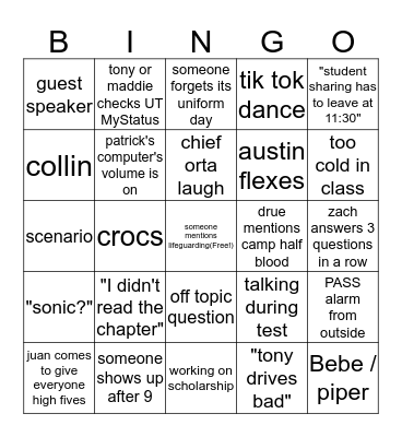 Fire Academy Bingo: Tuesday Edition Bingo Card