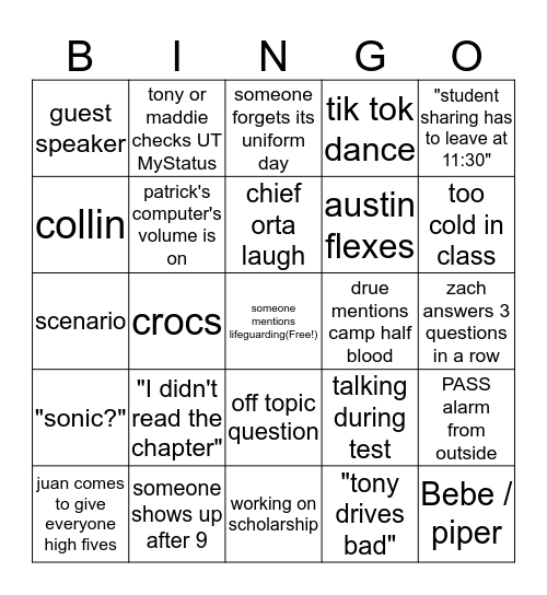 Fire Academy Bingo: Tuesday Edition Bingo Card