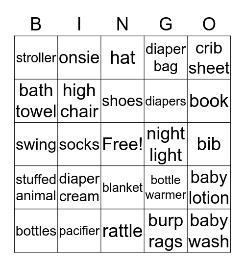 Kanga & Roo's Baby Shower Bingo Card