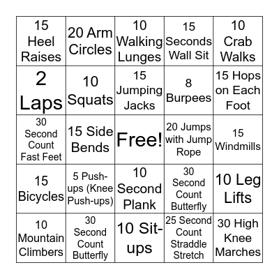 Fitness Bingo  Bingo Card