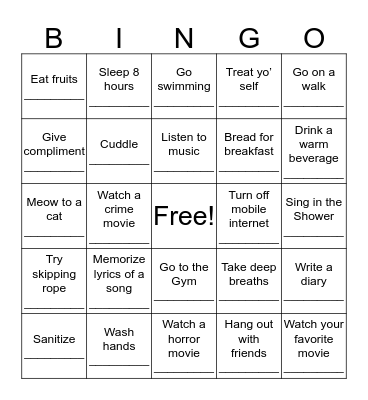 Jacobs' Bingo Card