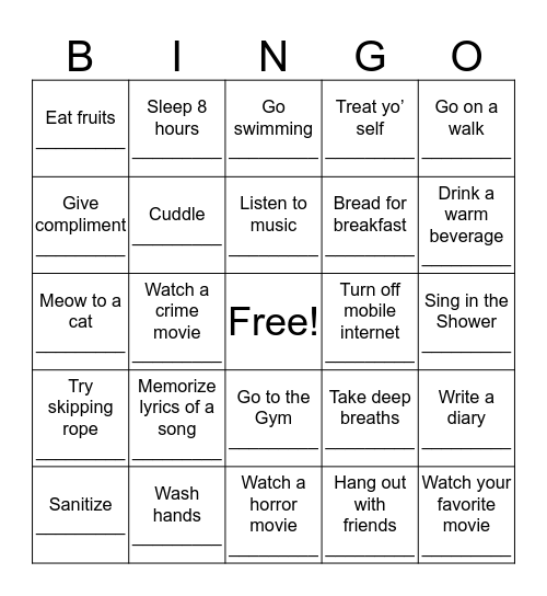 Jacobs' Bingo Card