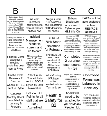 Rural South Risky Business Bingo Card