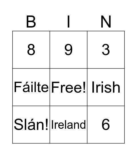 Seachtain na Gaeilge 2020 Bingo Card