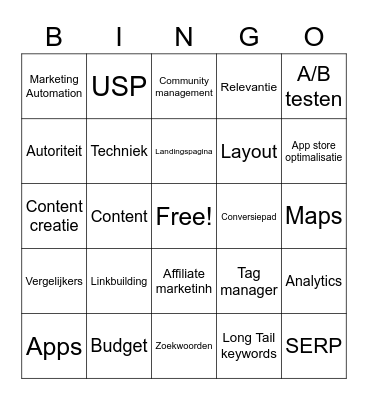 Online Marketing Bingo SEO Bingo Card
