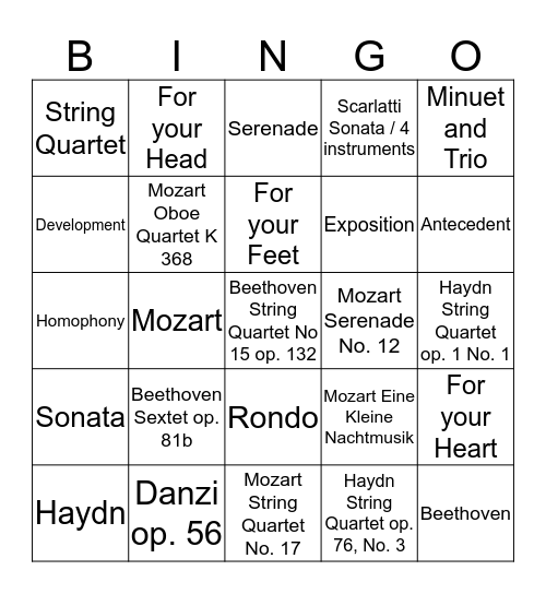 Chamber Music of the Classical Era Bingo Card