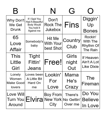 80's Country & Pop Mix Bingo Card