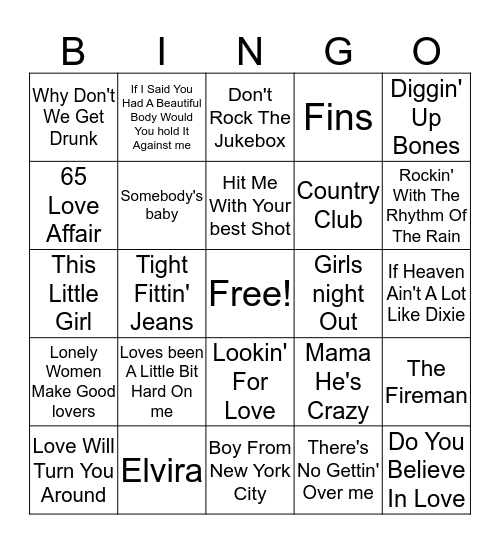 80's Country & Pop Mix Bingo Card