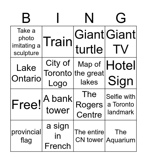 Toronto Photo Challenge Bingo Card