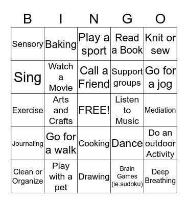 Coping Skills Bingo  Bingo Card