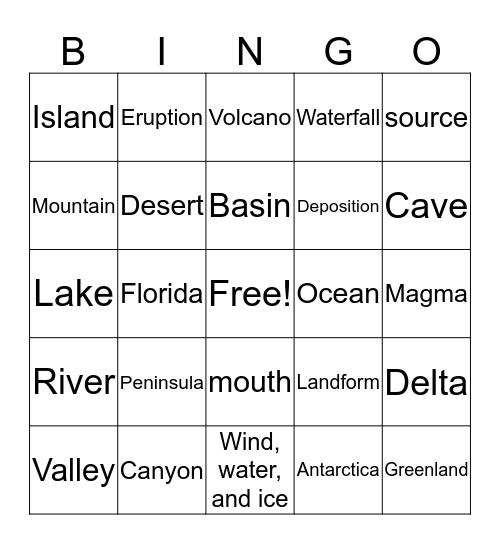 Landforms Bingo Card