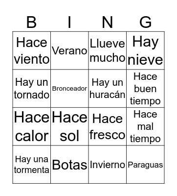 El Clima Bingo Card