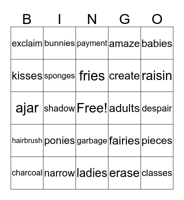 Word Study Bingo Card
