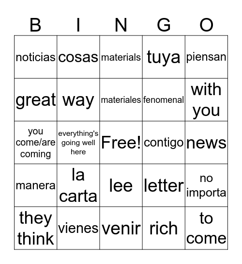 Pobre Ana C8 Vocabulario Bingo Card