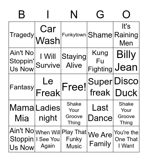 Stephen's Music Bingo Card
