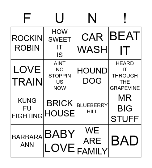 OLDIES FUN Bingo Card