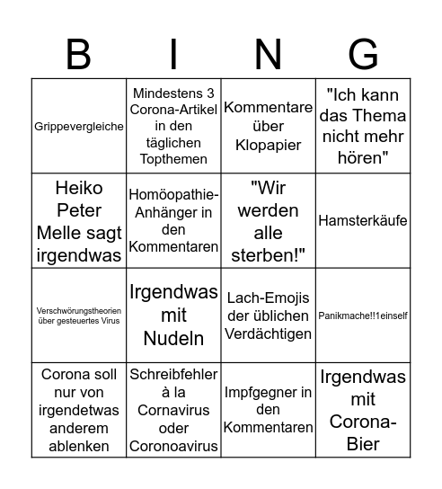 Bullshit-Bingo Corona-Edition Bingo Card