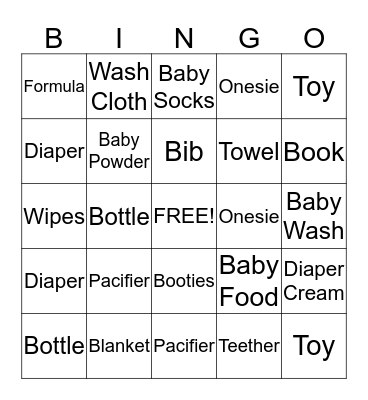Baby J Bingo Card