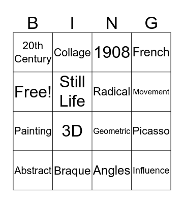 ART Bingo - Cubism Bingo Card