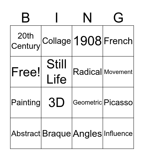 ART Bingo - Cubism Bingo Card