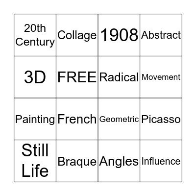 ART Bingo - Cubism Bingo Card