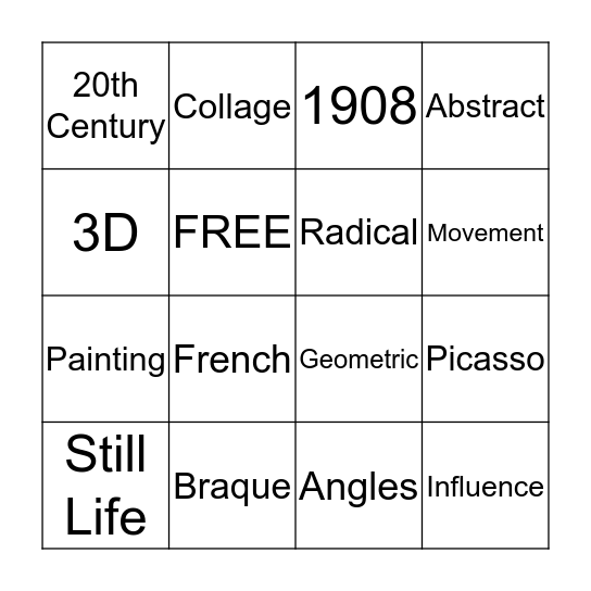 ART Bingo - Cubism Bingo Card