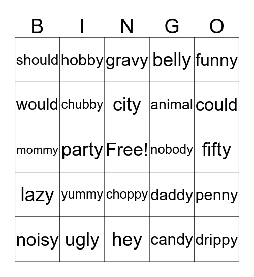 Lesson 6 Bingo Card