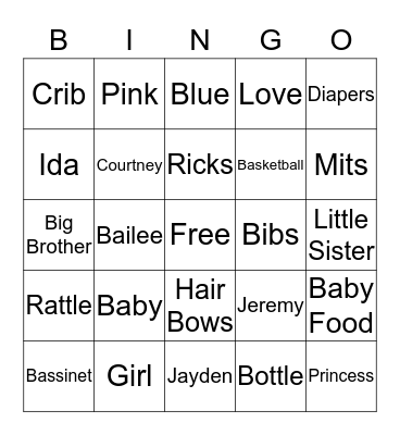 Baby Shower Bingo Card