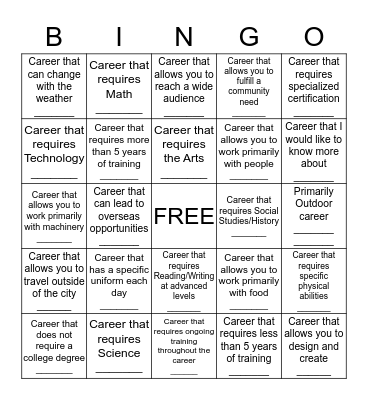 Career Day Bingo Card