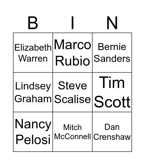 Congress Bingo Card