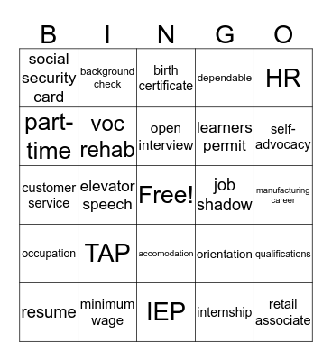 Untitled Bingo Card