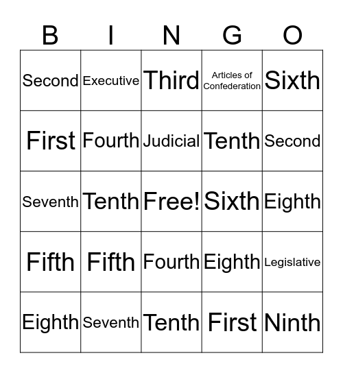 Bill of Rights Bingo Card