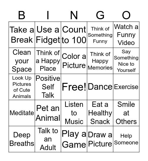 Coping Bingo Card