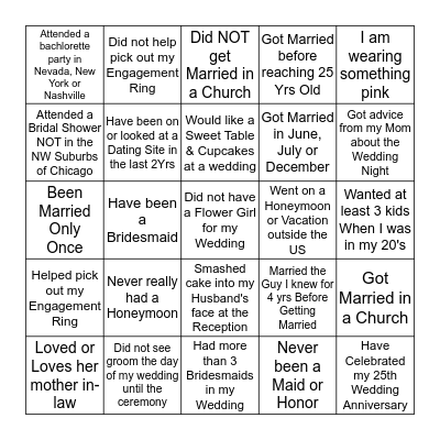 Kaitlyn's Bridal Shower Bingo Card