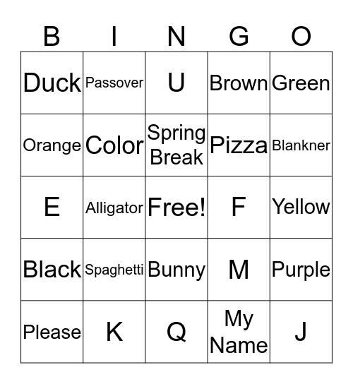 ASL Bingo Card