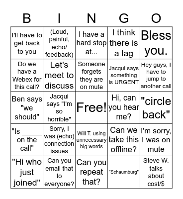 Conference Call Bingo Card