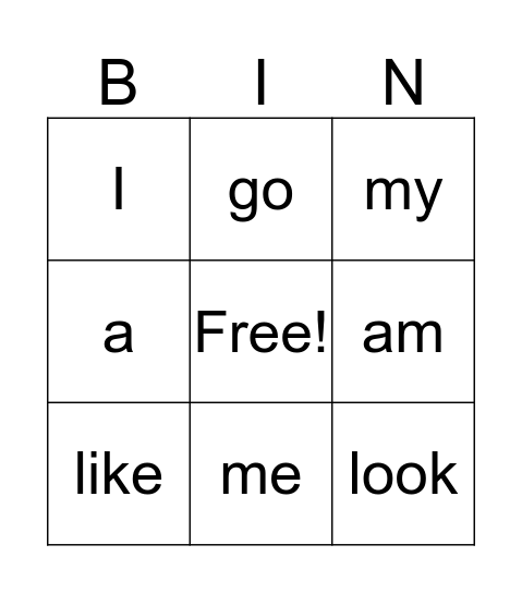 Snap Word Bingo Card