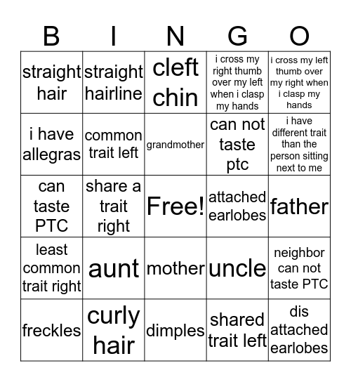 traits bingo  Bingo Card