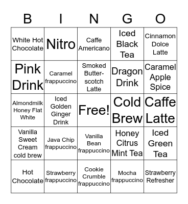 Starbucks Bingo Card