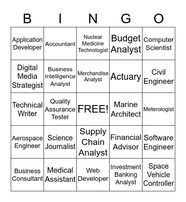 STEAM Careers Bingo!  Bingo Card