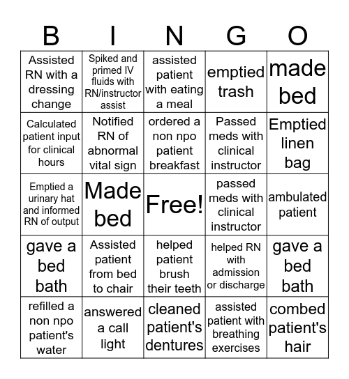 Clinical Bingo 2 Bingo Card
