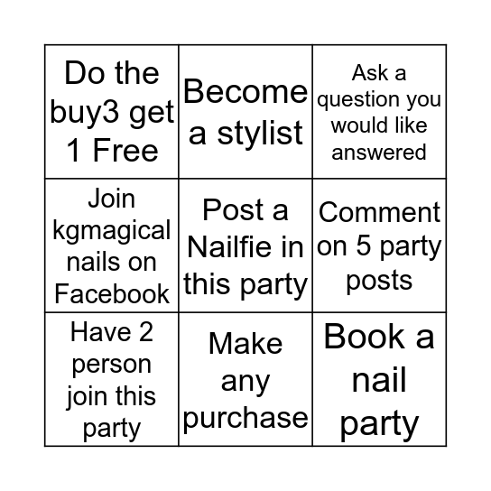 Angie's Nail bar Bingo  Bingo Card